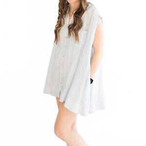 NEW BY TOGETHER striped button down sleeveless tunic top in blue